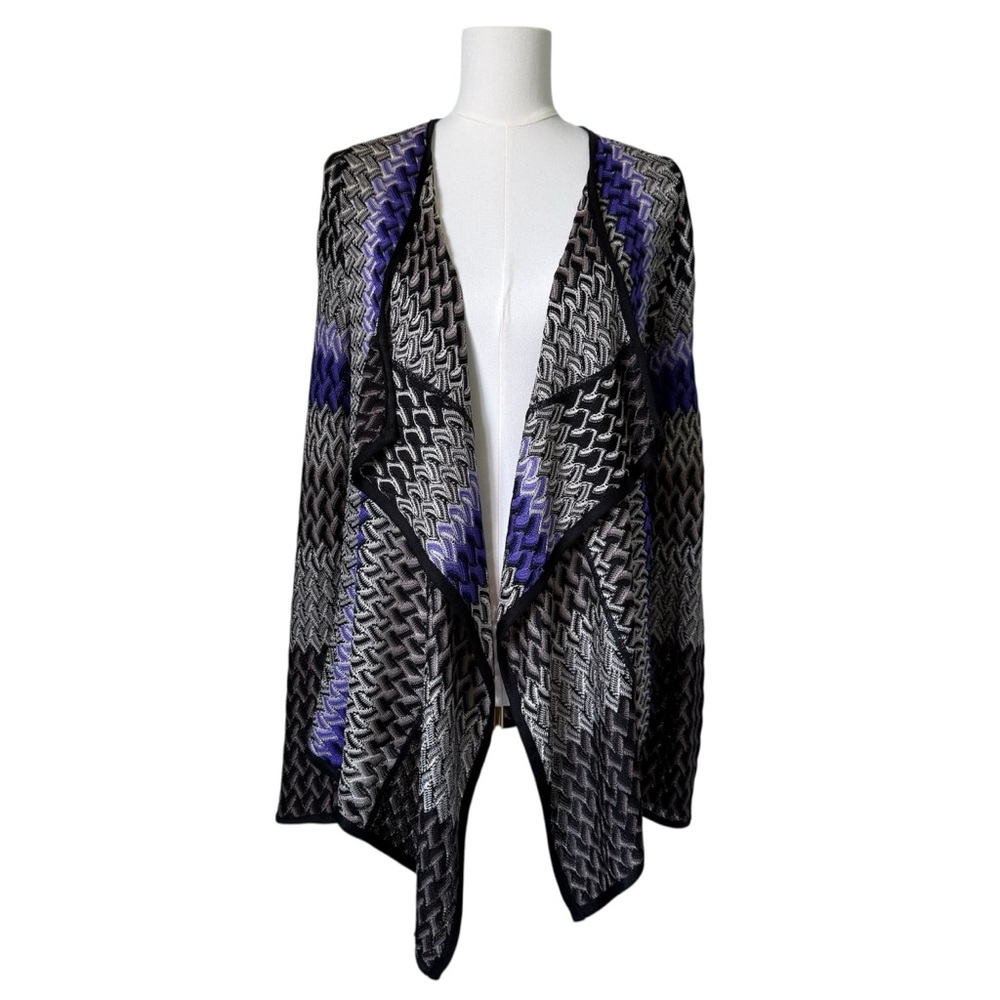 CHICO’S | Black, White, Purple Waterfall Cardigan Sz S